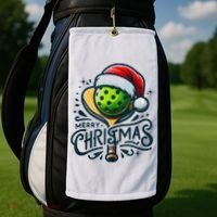 Merry Christmas Pickleball Pickle Ball and Paddle Santa Hat Golf Towel thumb 2