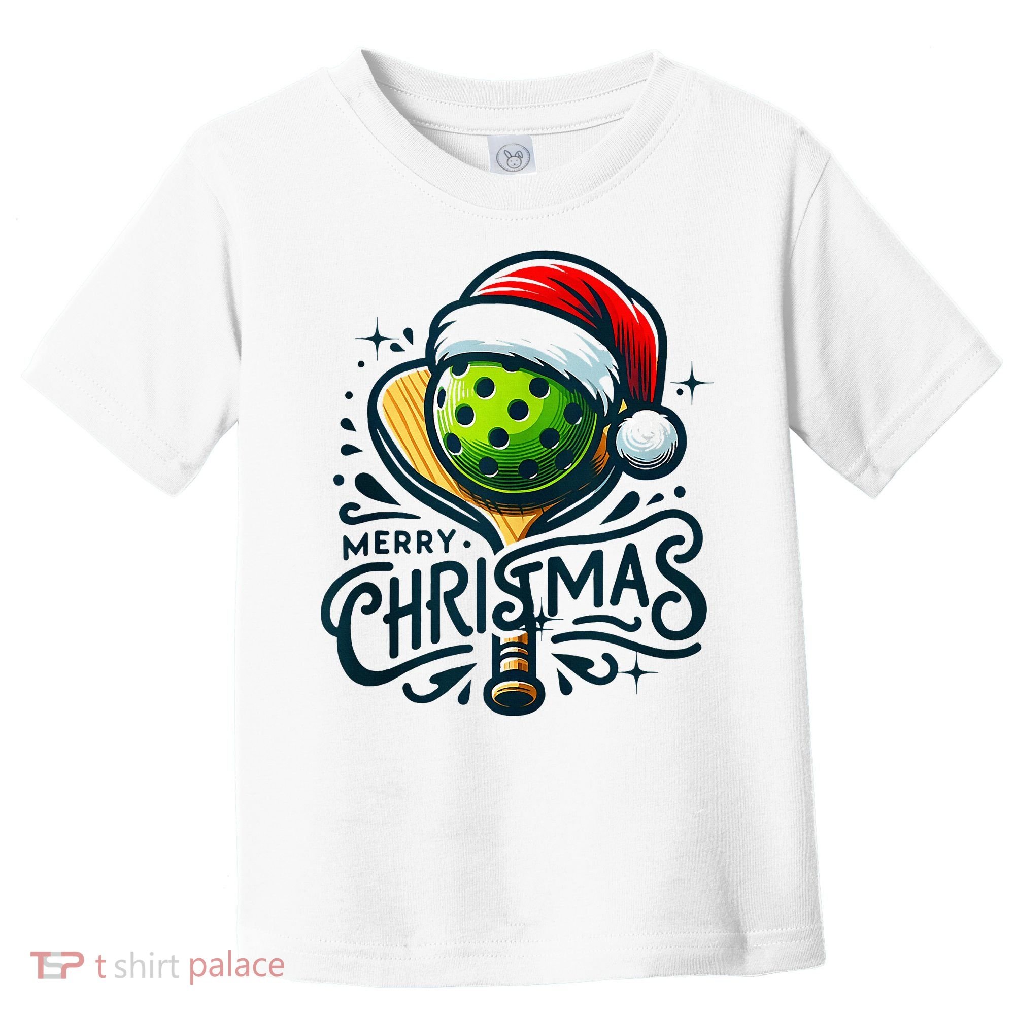 Merry Christmas Pickleball Pickle Ball and Paddle Santa Hat Toddler T-Shirt