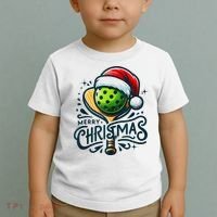 Merry Christmas Pickleball Pickle Ball and Paddle Santa Hat Toddler T-Shirt thumb 2