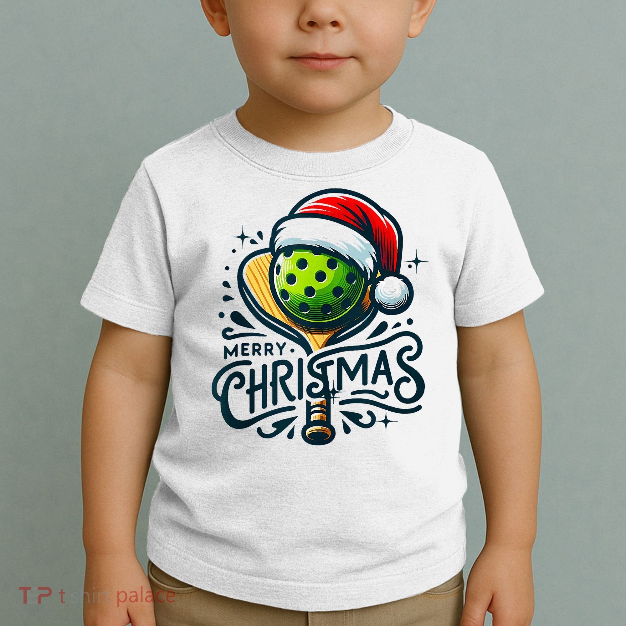 Merry Christmas Pickleball Pickle Ball and Paddle Santa Hat Toddler T-Shirt