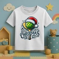 Merry Christmas Pickleball Pickle Ball and Paddle Santa Hat Toddler T-Shirt thumb 3