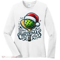 Merry Christmas Pickleball Pickle Ball and Paddle Santa Hat Women's Long Sleeve Shirt thumb 0