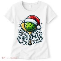Merry Christmas Pickleball Pickle Ball and Paddle Santa Hat Women's T-Shirt thumb 0
