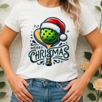 Merry Christmas Pickleball Pickle Ball and Paddle Santa Hat Women's T-Shirt thumb 2