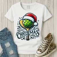 Merry Christmas Pickleball Pickle Ball and Paddle Santa Hat Women's T-Shirt thumb 3