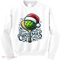 Merry Christmas Pickleball Pickle Ball and Paddle Santa Hat Kids Sweatshirt thumb 0