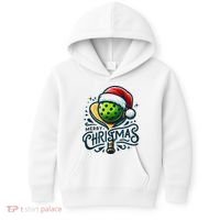 Merry Christmas Pickleball Pickle Ball and Paddle Santa Hat Kids Hoodie thumb 0