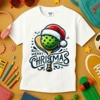 Merry Christmas Pickleball Pickle Ball and Paddle Santa Hat Kids T-Shirt thumb 3