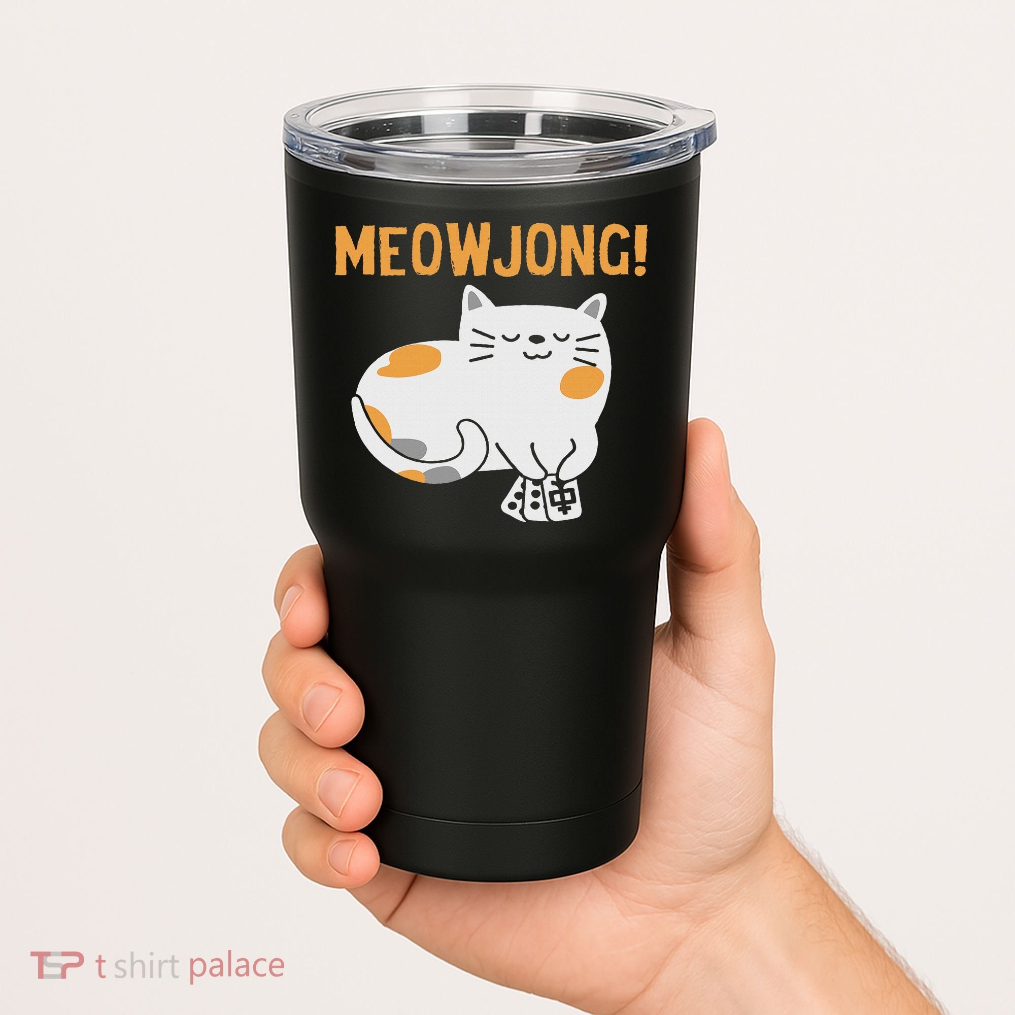Mahjong Cat Player Board Game Mah Jongg China Solitaire Tumbler
