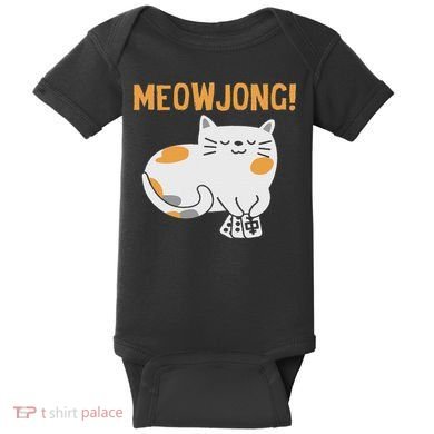 Mahjong Cat Player Board Game Mah Jongg China Solitaire Baby Bodysuit