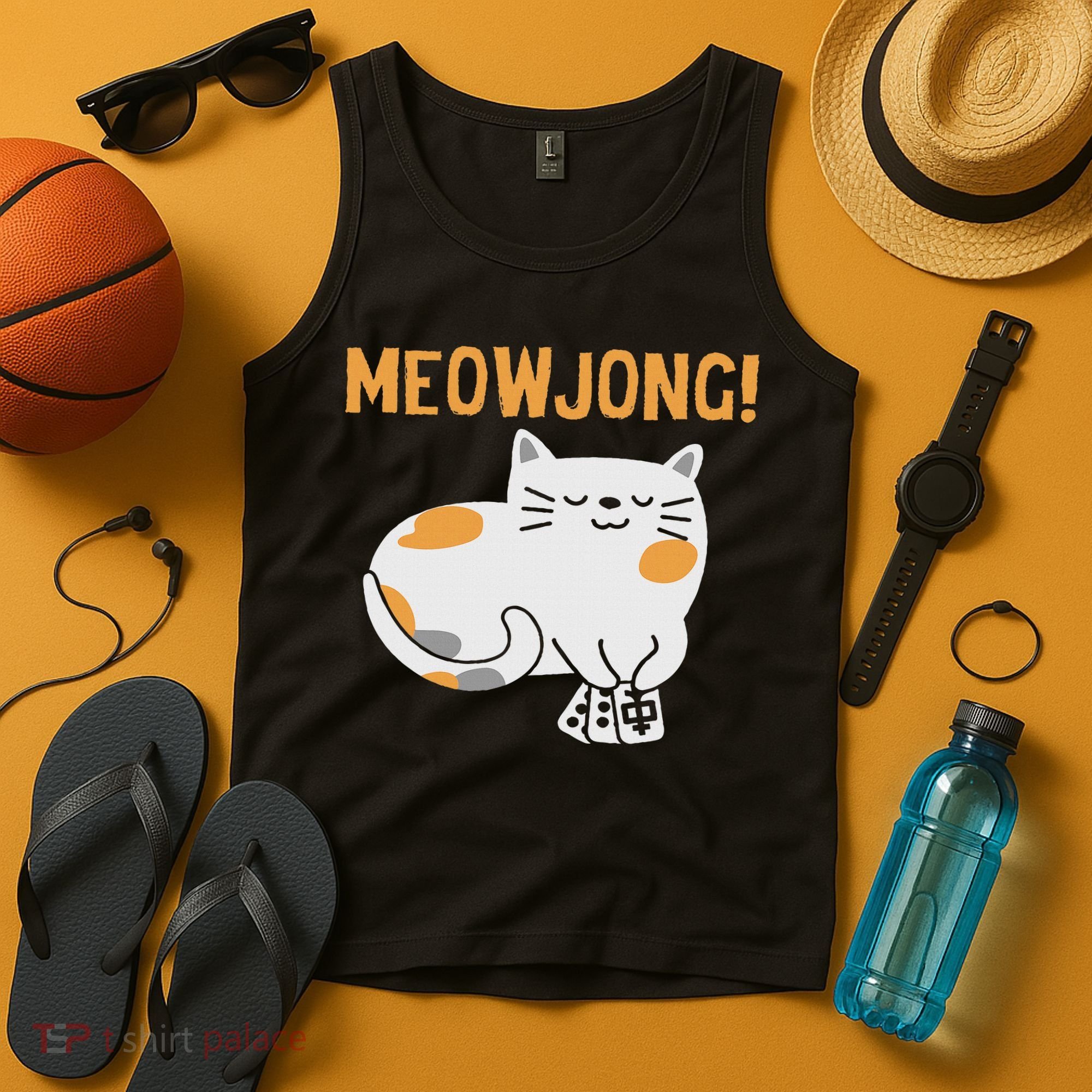 Mahjong Cat Player Board Game Mah Jongg China Solitaire Tank Top