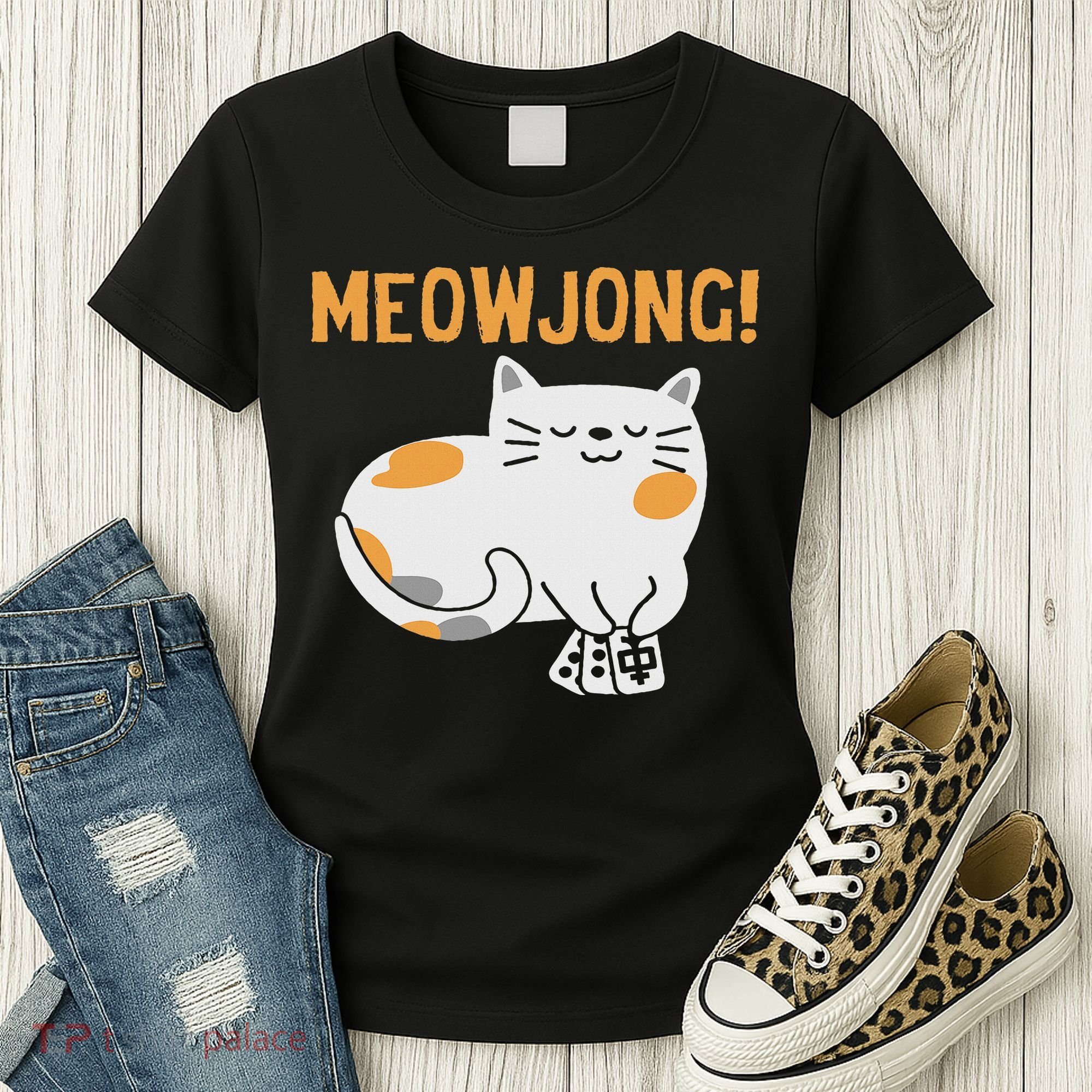 Mahjong Cat Player Board Game Mah Jongg China Solitaire Women's T-Shirt