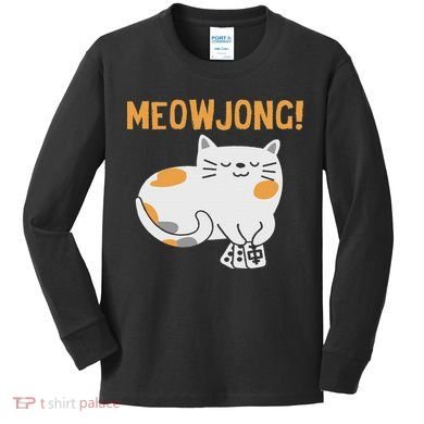Mahjong Cat Player Board Game Mah Jongg China Solitaire Kids Long Sleeve Shirt