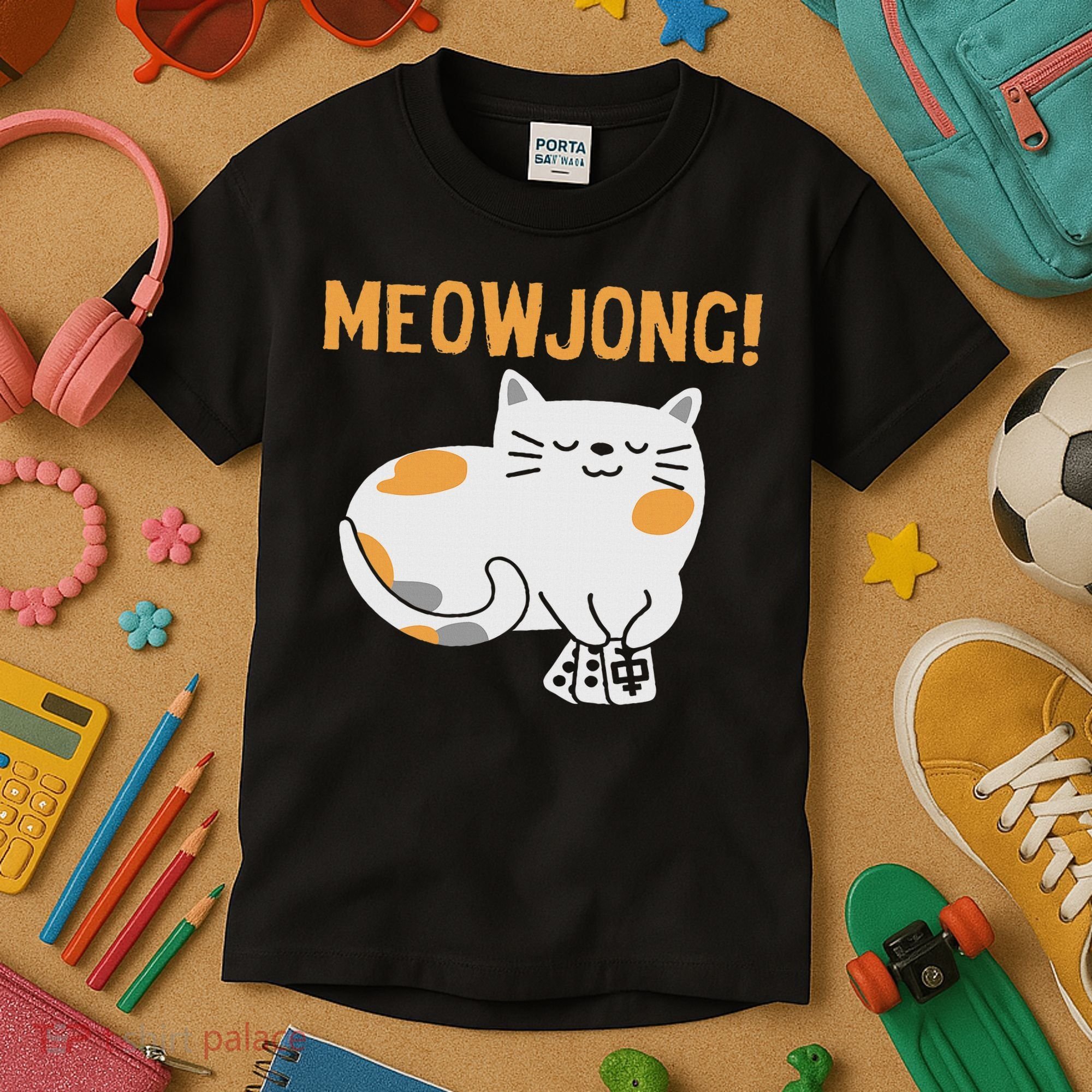 Mahjong Cat Player Board Game Mah Jongg China Solitaire Kids T-Shirt