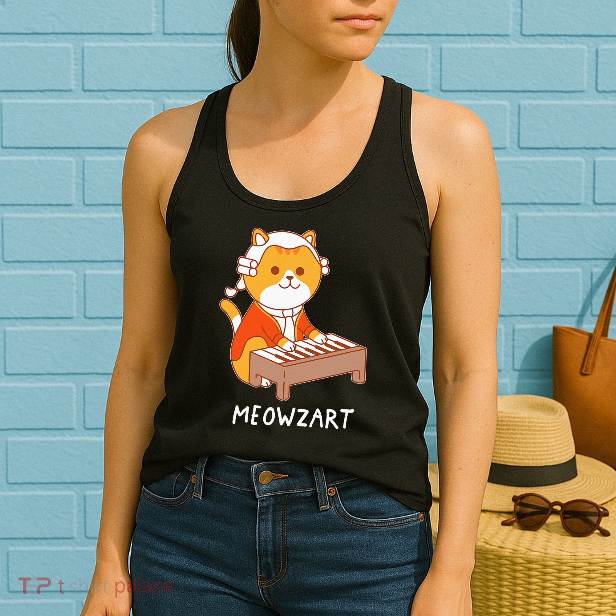 Meowzart Cat Pun Classical Music Piano Women's Tank Top