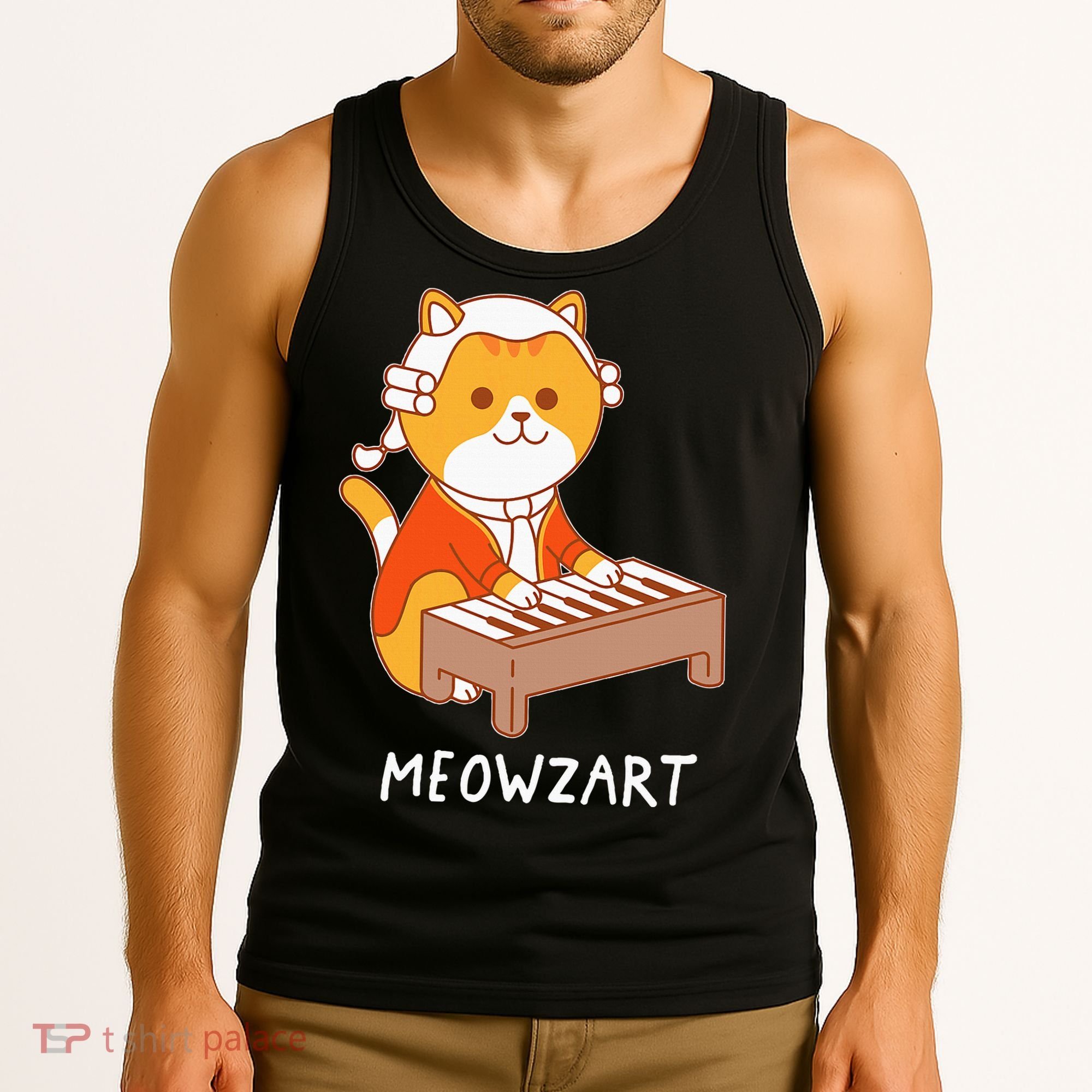 Meowzart Cat Pun Classical Music Piano Tank Top