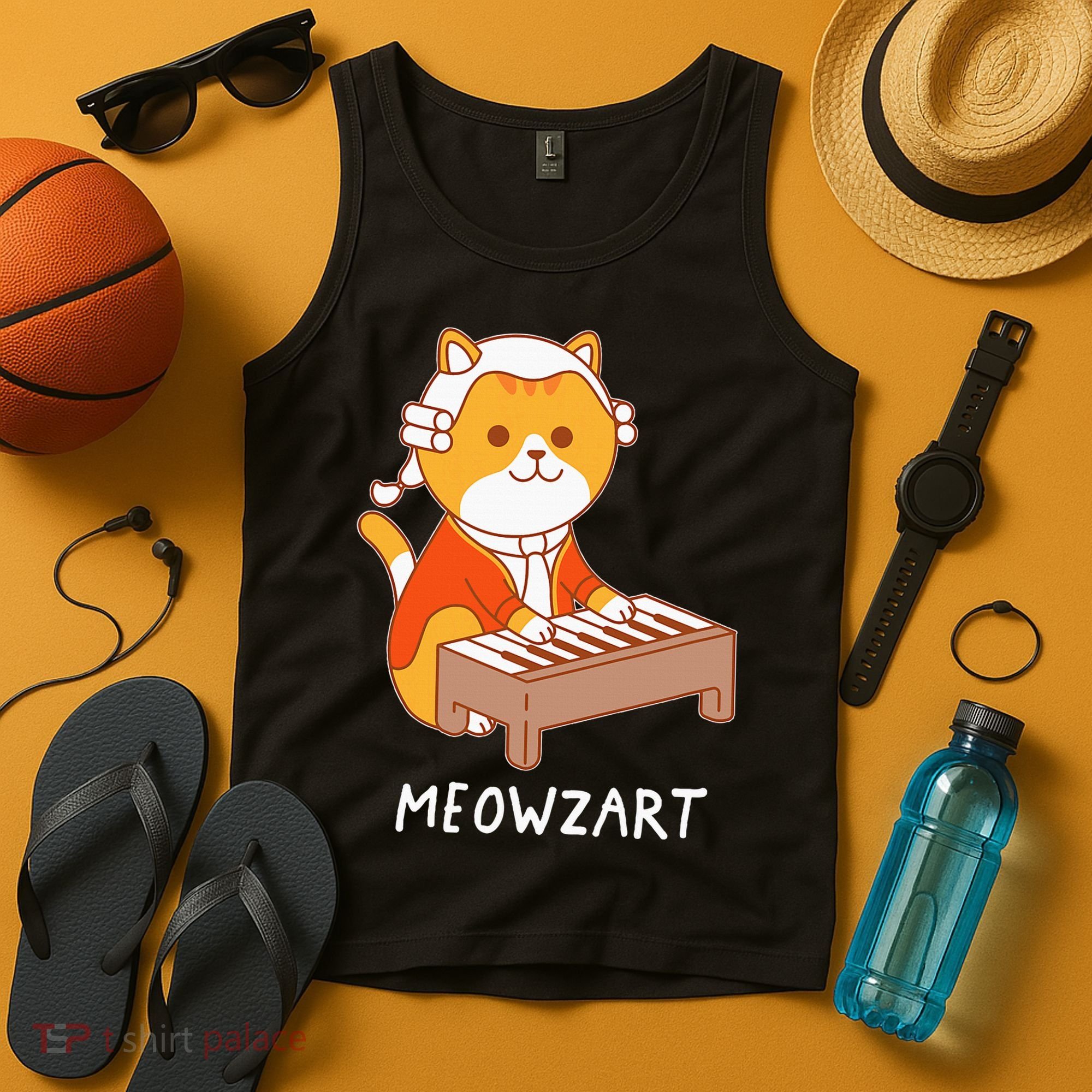 Meowzart Cat Pun Classical Music Piano Tank Top
