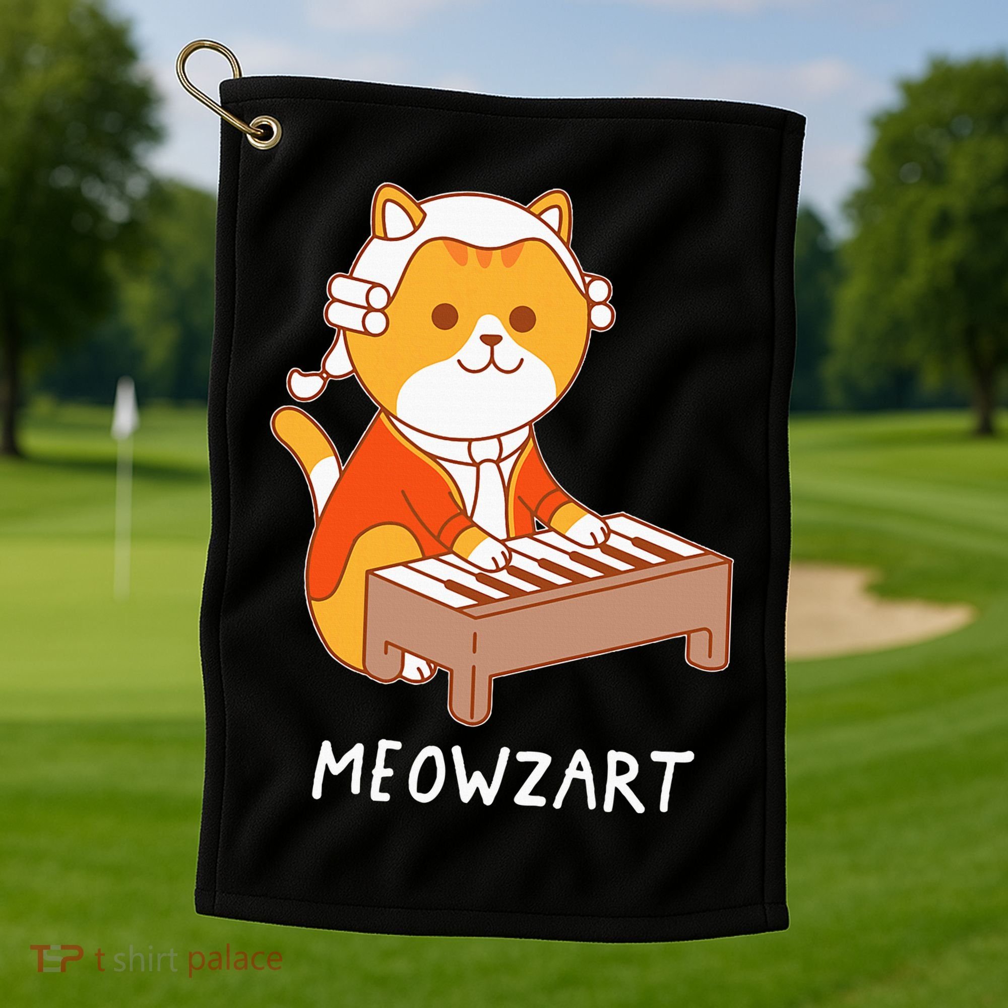 Meowzart Cat Pun Classical Music Piano Golf Towel
