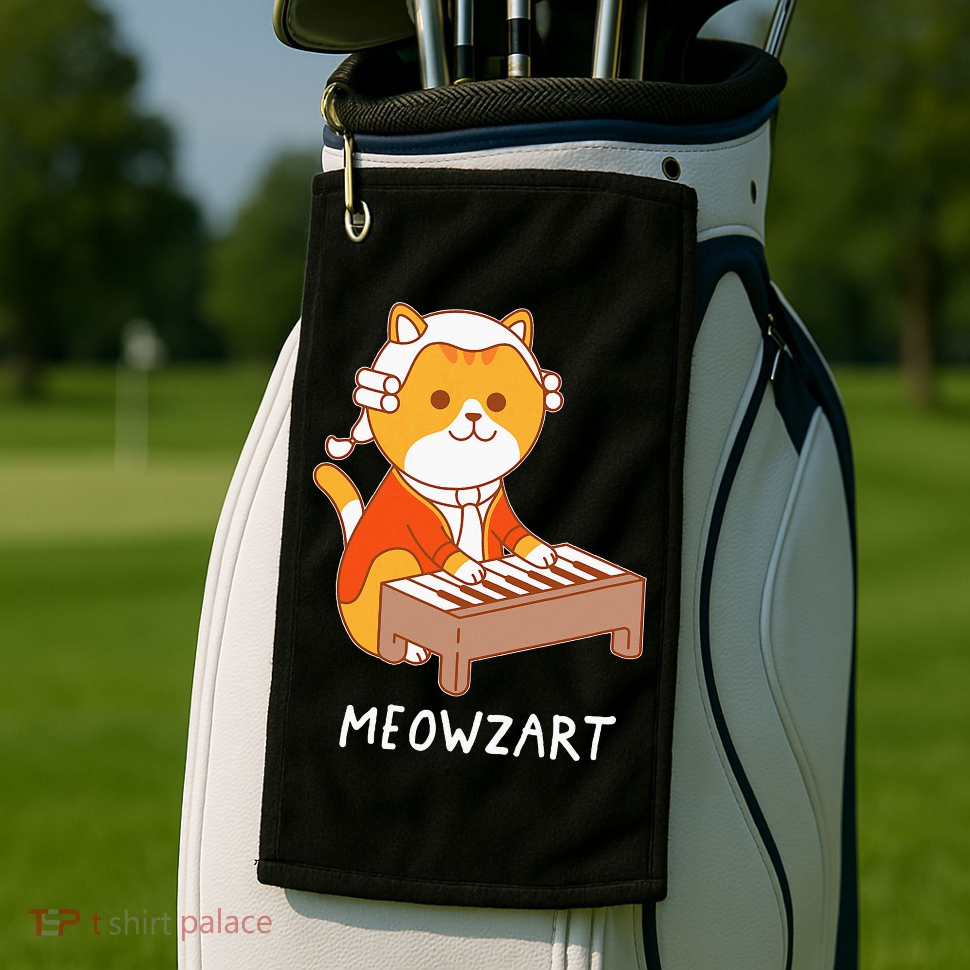 Meowzart Cat Pun Classical Music Piano Golf Towel