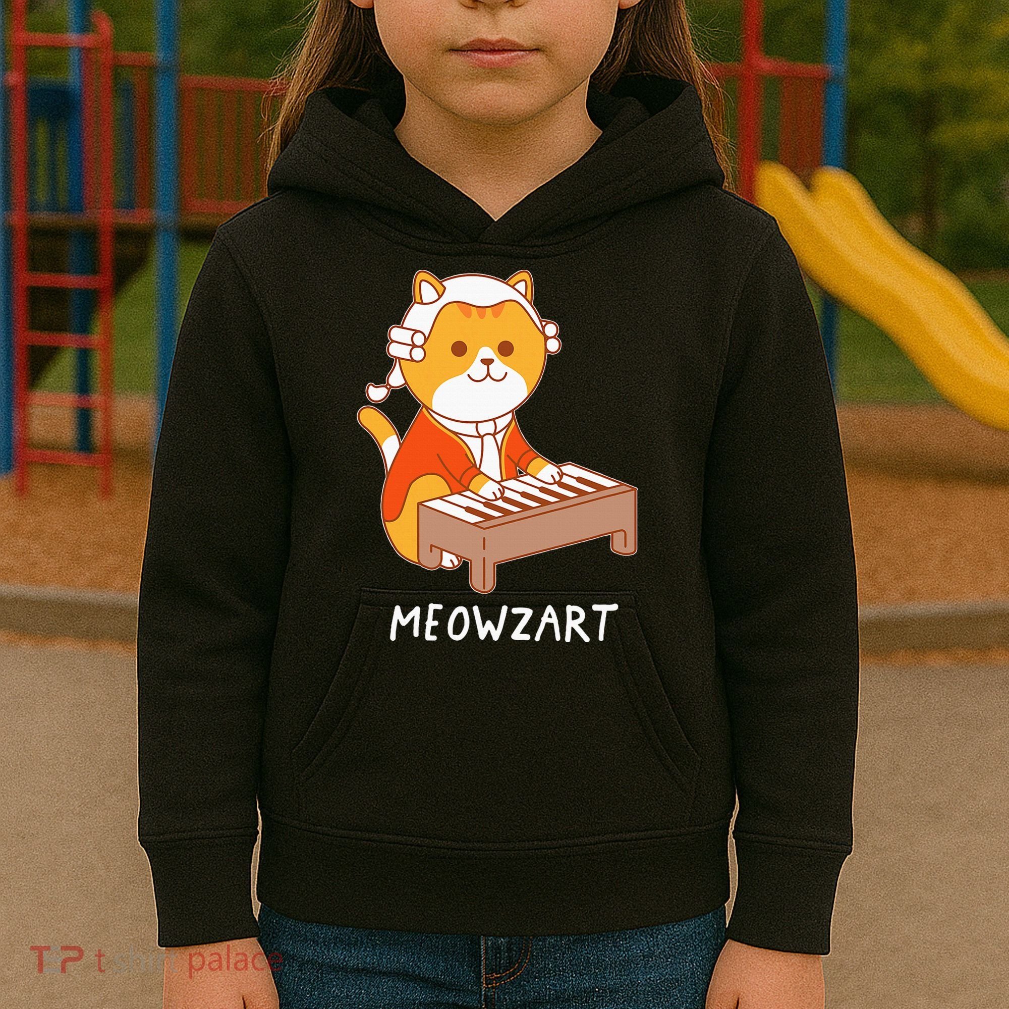 Meowzart Cat Pun Classical Music Piano Kids Hoodie