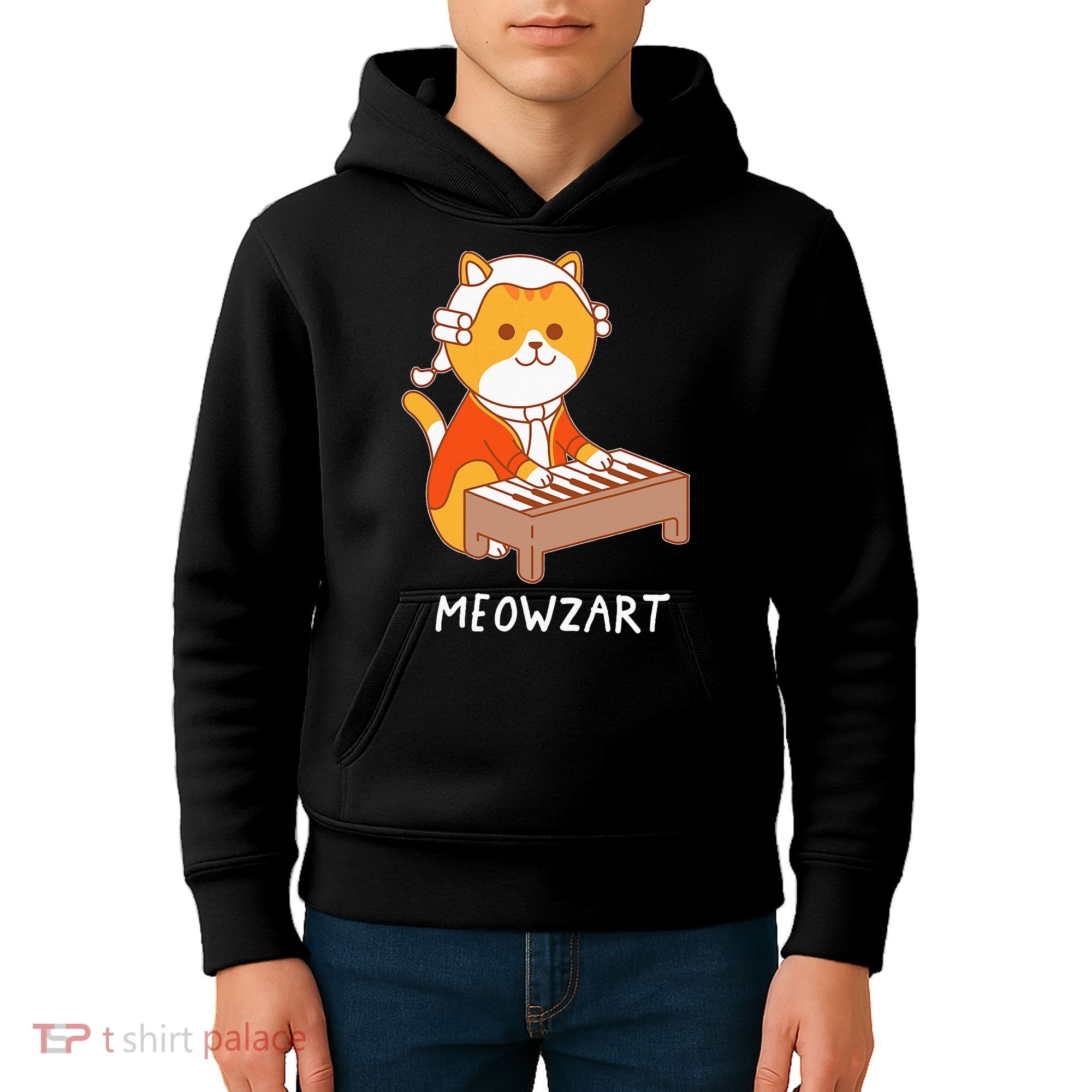Meowzart Cat Pun Classical Music Piano Kids Hoodie