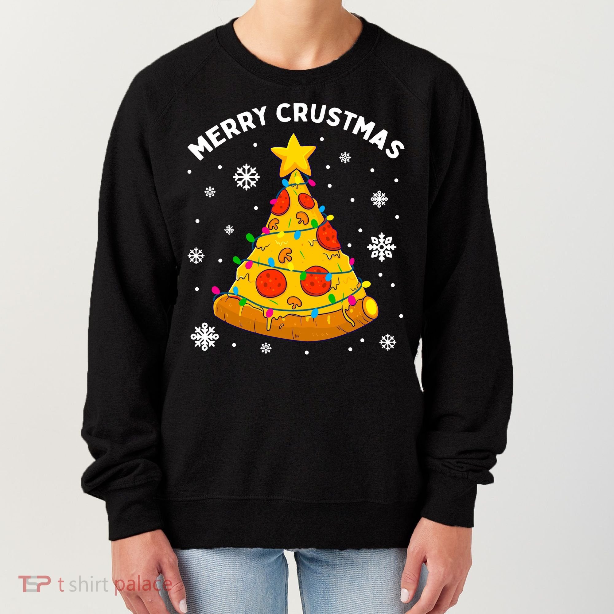 Merry Crustmas Pizza Christmas Tree Xmas Gifts Long Sleeve Women's Sweatshirt
