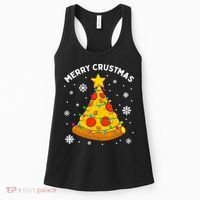 Merry Crustmas Pizza Christmas Tree Xmas Gifts Long Sleeve Women's Tank Top thumb 0