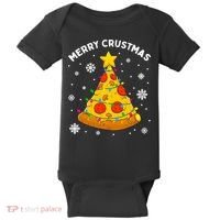 Merry Crustmas Pizza Christmas Tree Xmas Gifts Long Sleeve Baby Bodysuit thumb 0