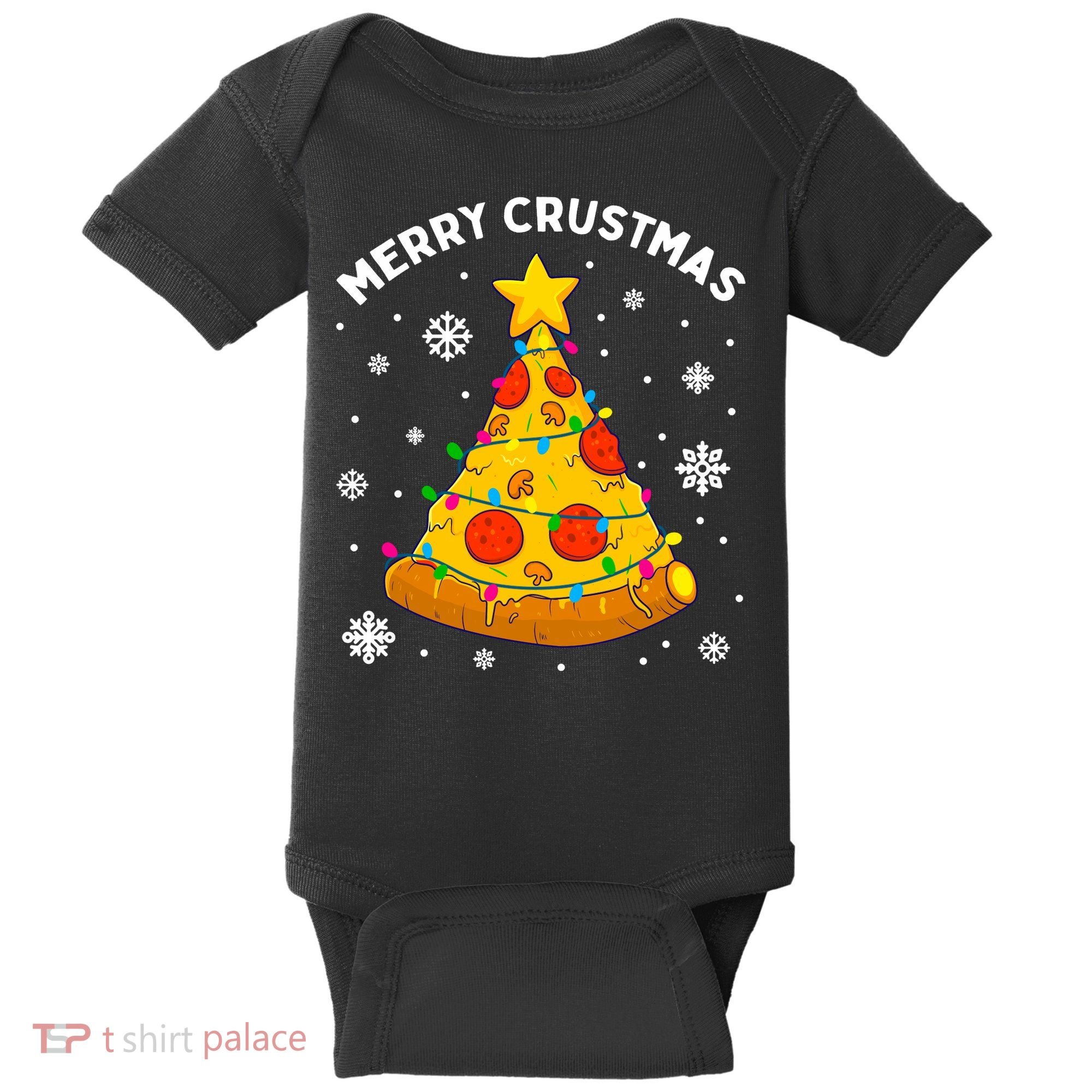 Merry Crustmas Pizza Christmas Tree Xmas Gifts Long Sleeve Baby Bodysuit
