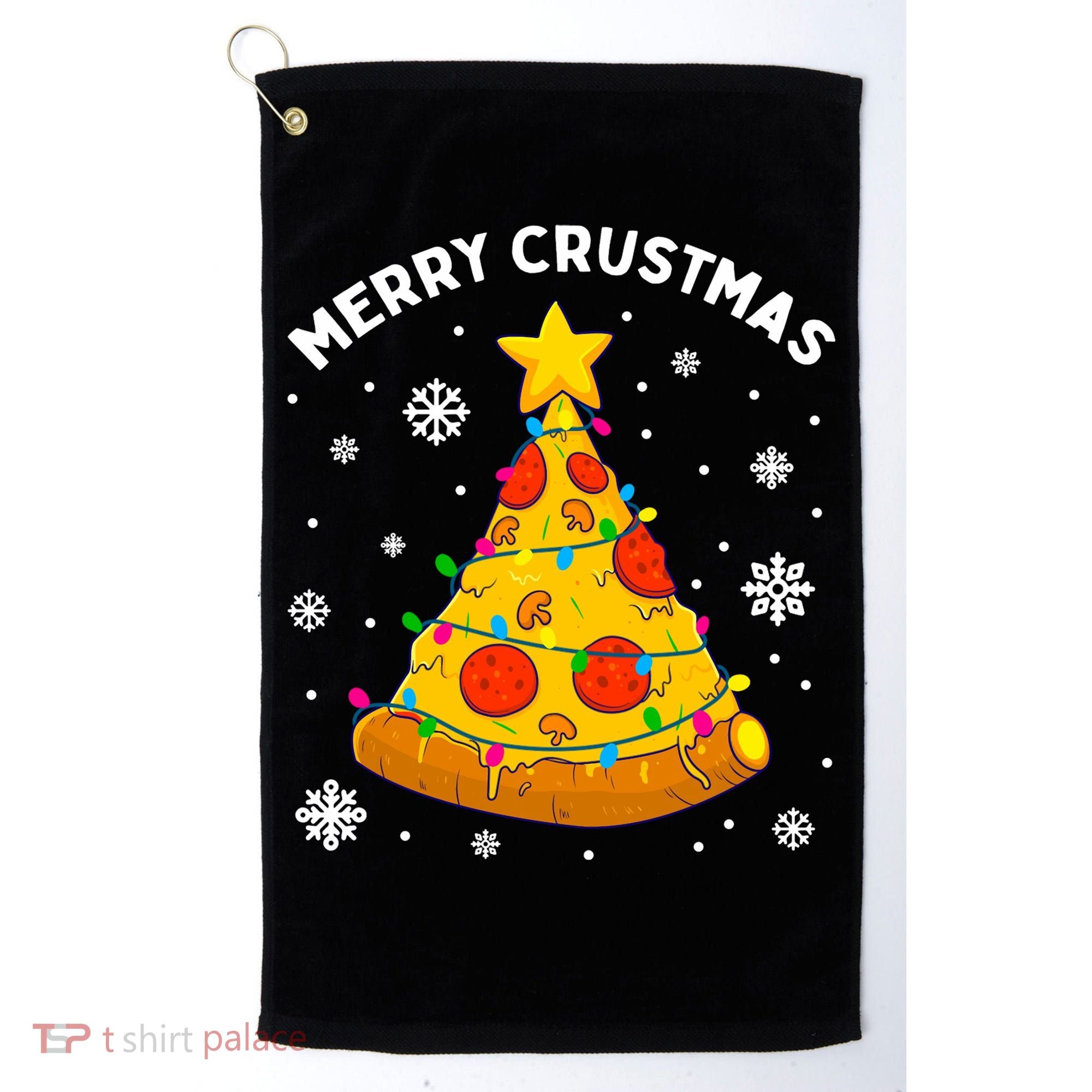 Merry Crustmas Pizza Christmas Tree Xmas Gifts Long Sleeve Golf Towel