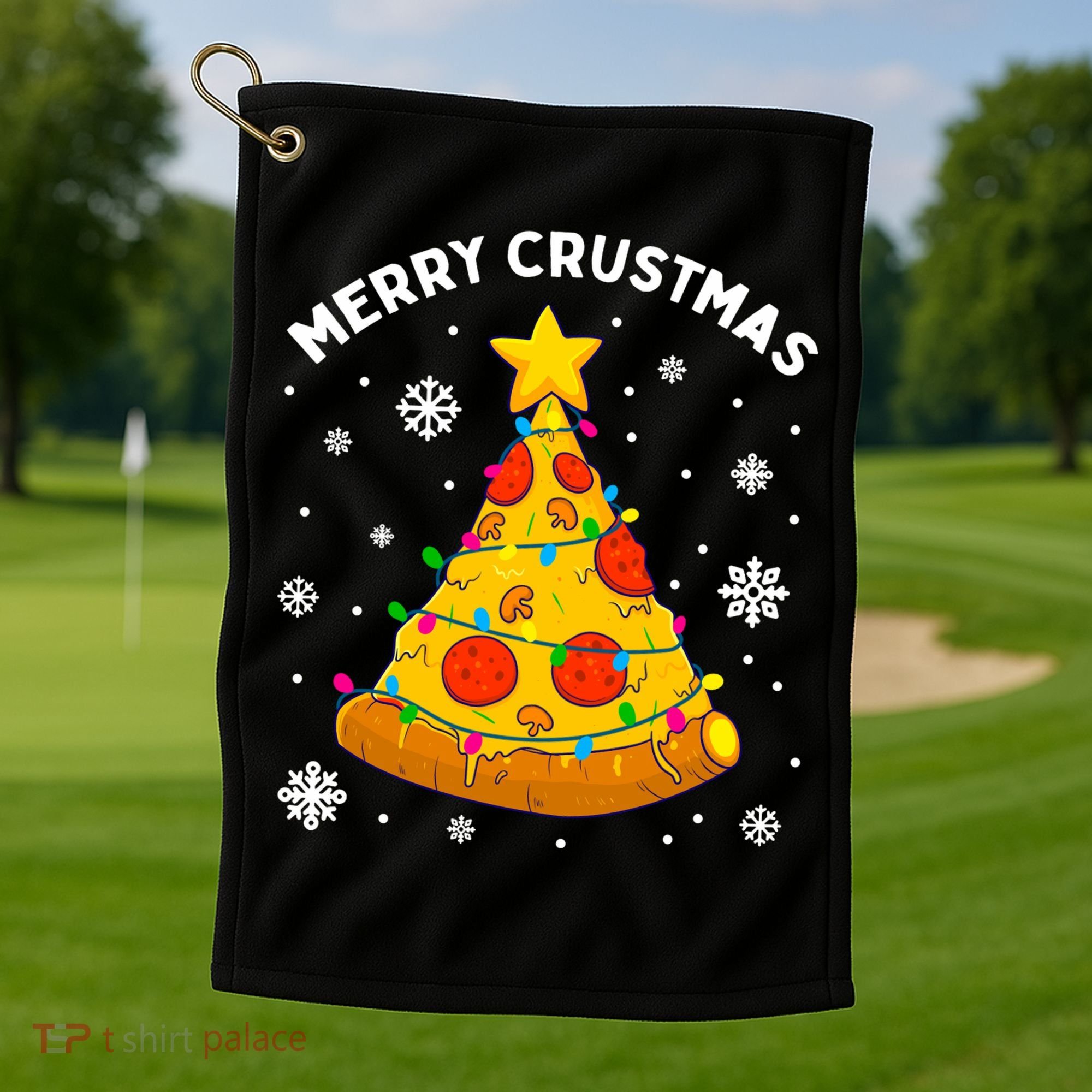 Merry Crustmas Pizza Christmas Tree Xmas Gifts Long Sleeve Golf Towel