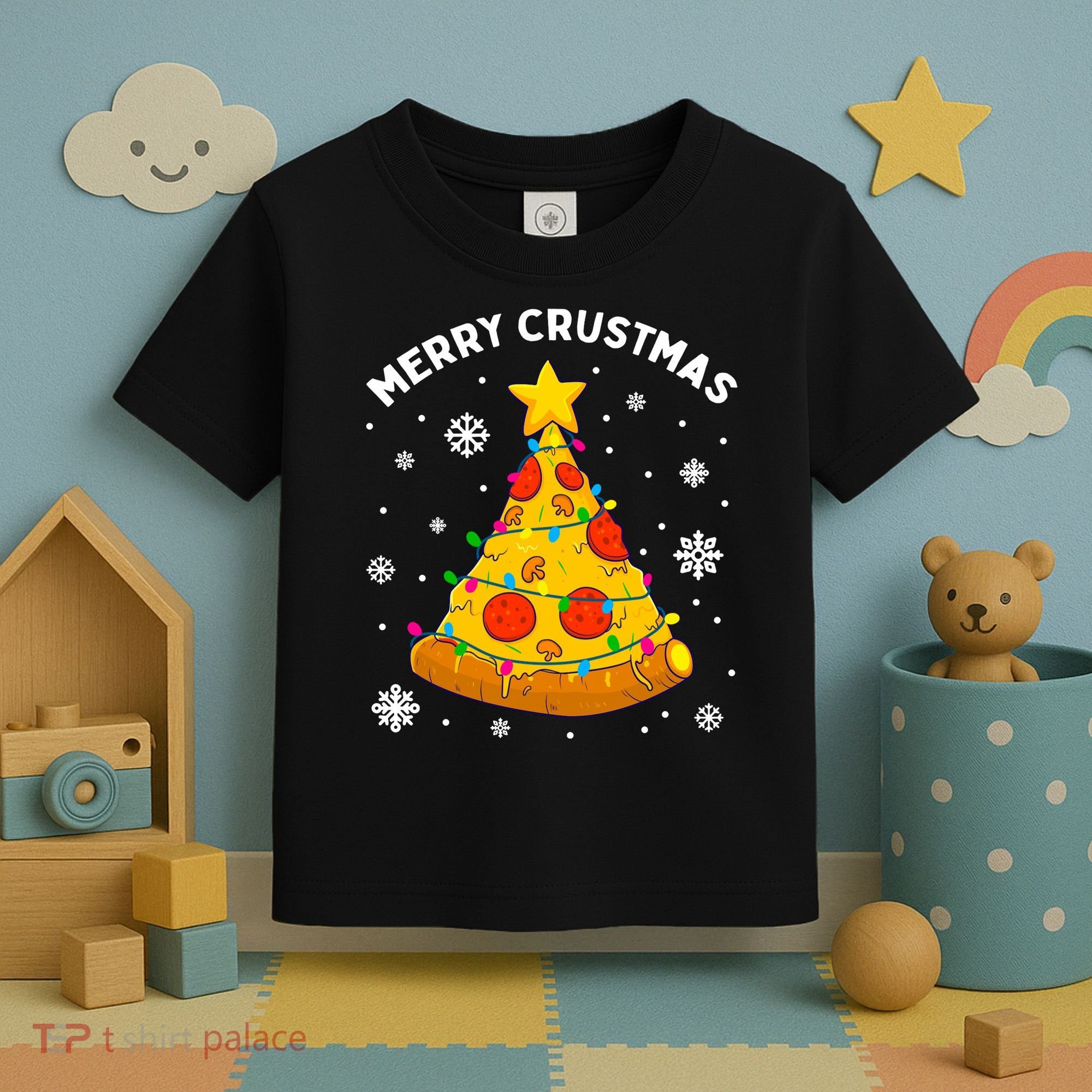 Merry Crustmas Pizza Christmas Tree Xmas Gifts Long Sleeve Toddler T-Shirt