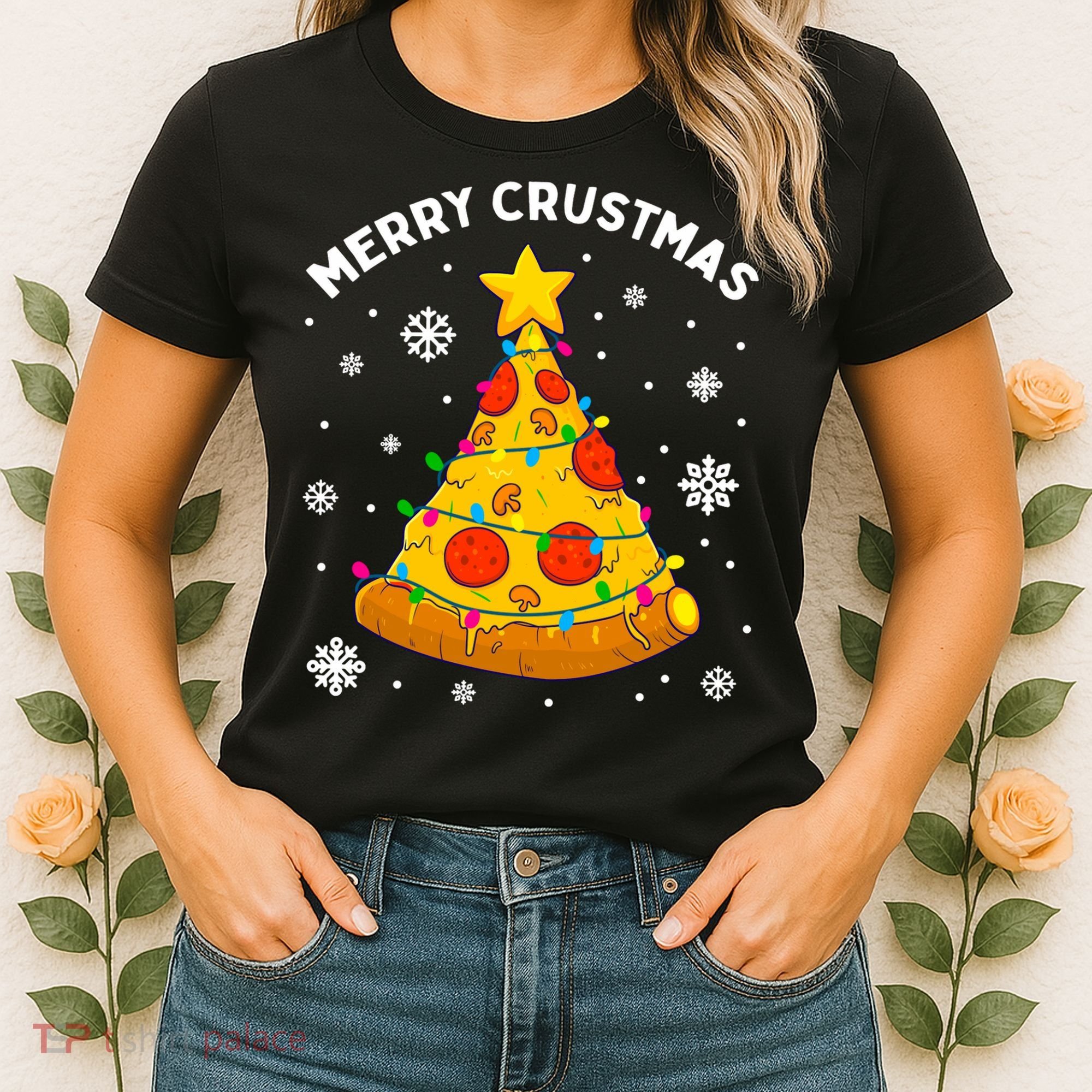 Merry Crustmas Pizza Christmas Tree Xmas Gifts Long Sleeve Women's T-Shirt