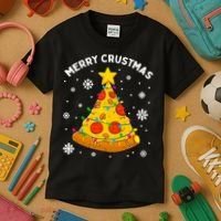 Merry Crustmas Pizza Christmas Tree Xmas Gifts Long Sleeve Kids T-Shirt thumb 3