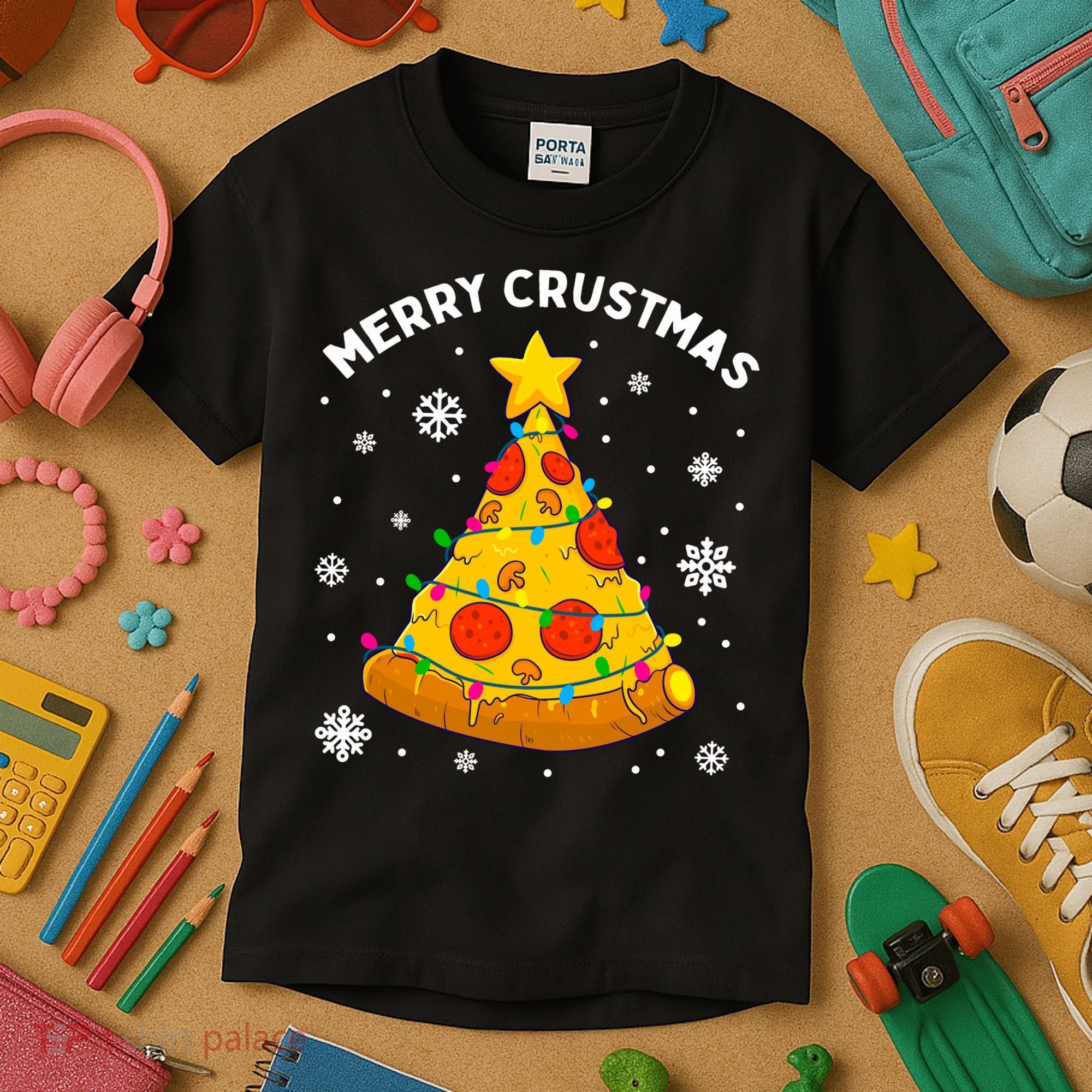 Merry Crustmas Pizza Christmas Tree Xmas Gifts Long Sleeve Kids T-Shirt