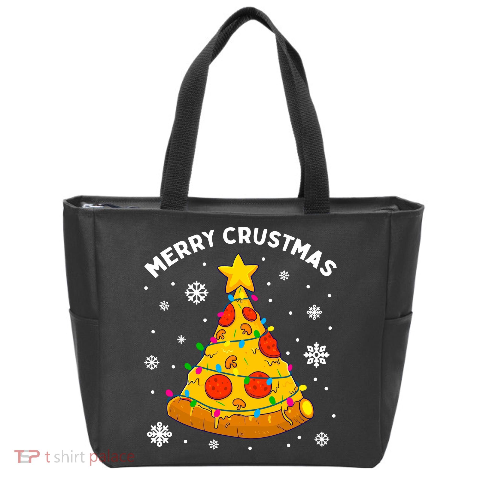 Merry Crustmas Pizza Christmas Tree Xmas Gifts Long Sleeve Tote Bag
