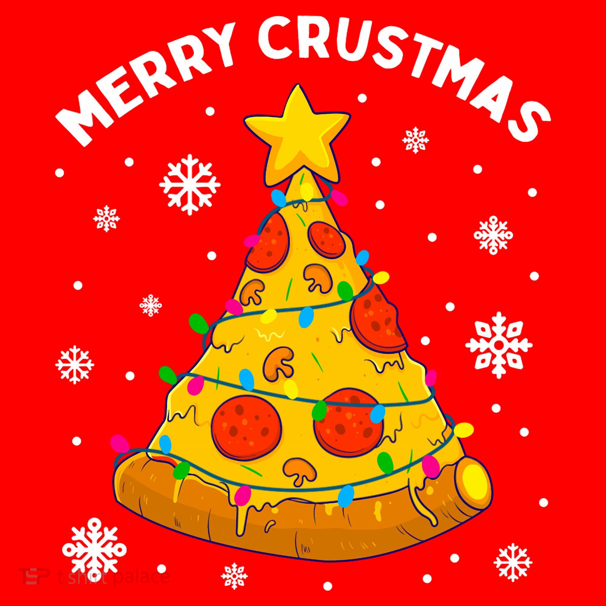 Merry Crustmas Pizza Christmas Tree Xmas Gifts Long Sleeve Santa Hat