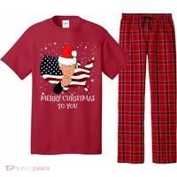 Merry Christmas President Trump Santa Hat America Flag Pajama Set thumb 0