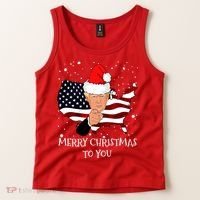 Merry Christmas President Trump Santa Hat America Flag Tank Top thumb 2