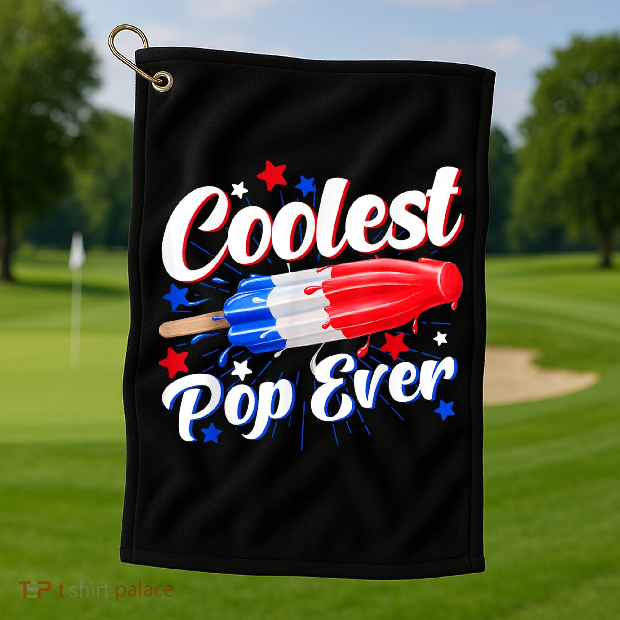 Men Coolest Pop Ever Popsicle Funny Retro Bomb 4th Of July Golf Towel