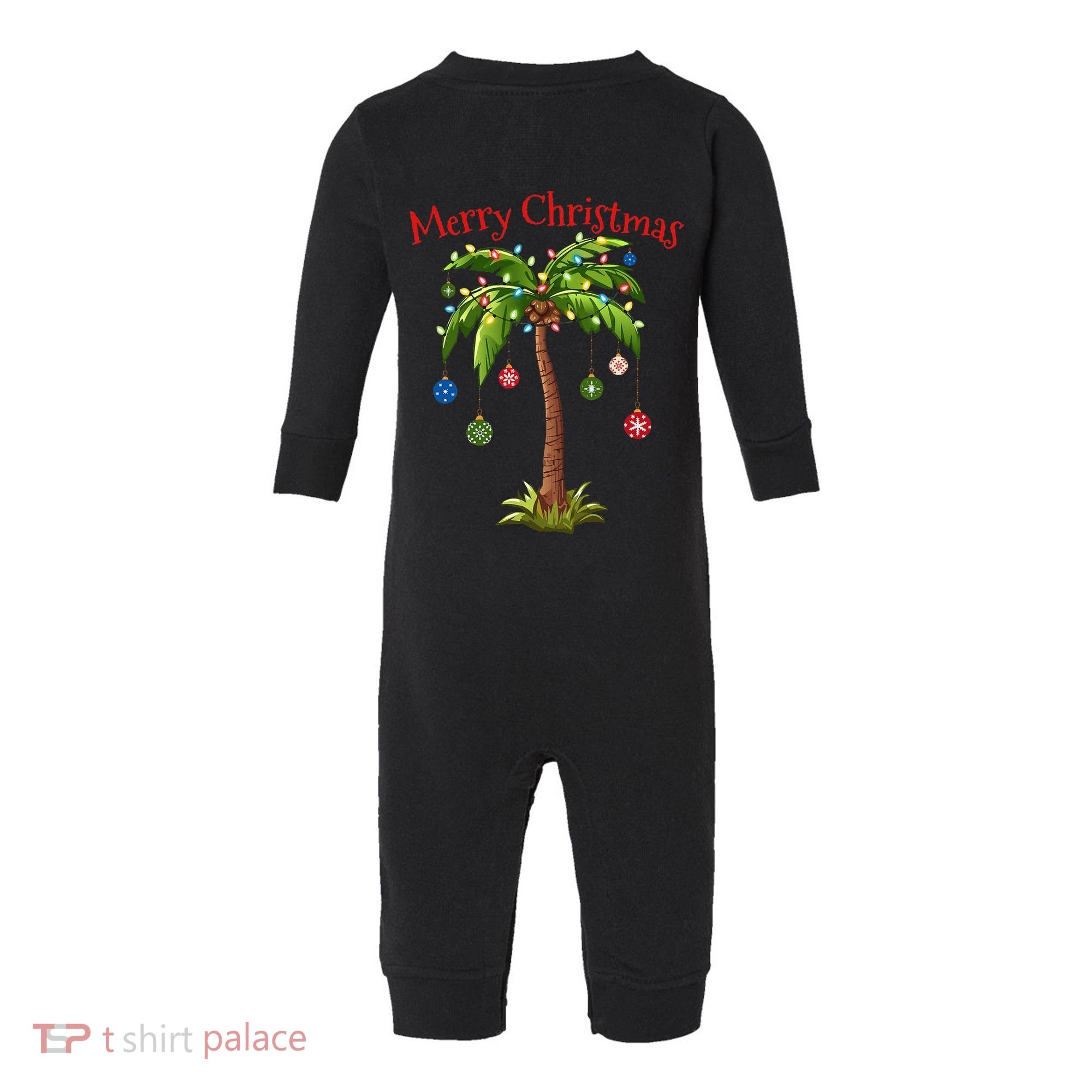 Merry Christmas Palm Tree Light Hawaiian Tropical Christmas Infant Fleece One Piece
