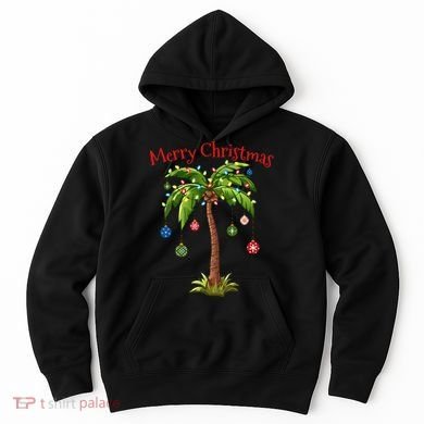Merry Christmas Palm Tree Light Hawaiian Tropical Christmas Hoodie