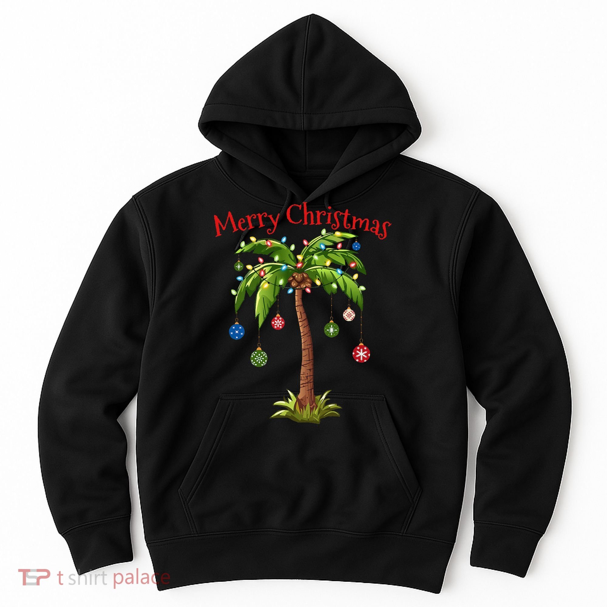 Merry Christmas Palm Tree Light Hawaiian Tropical Christmas Hoodie