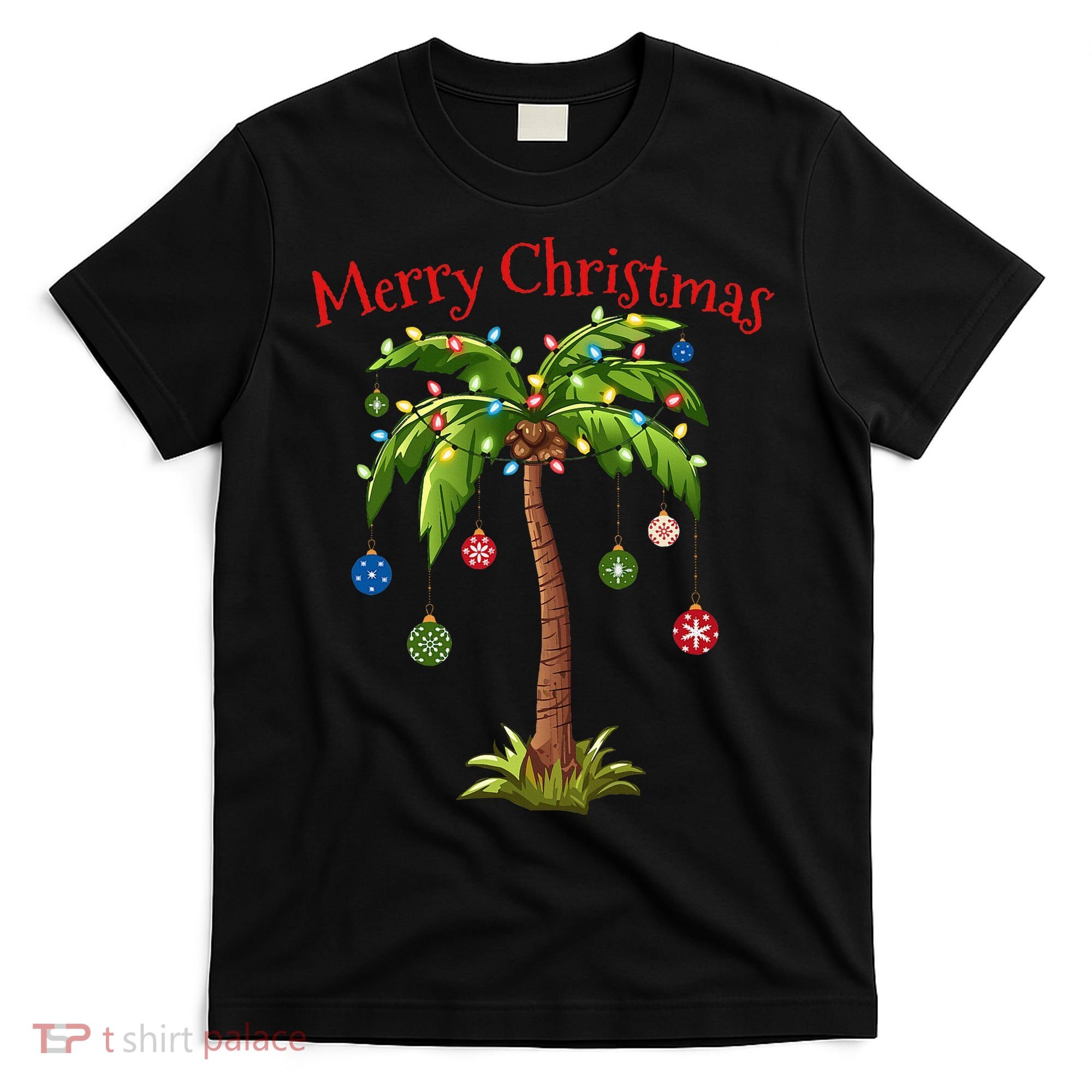 Merry Christmas Palm Tree Light Hawaiian Tropical Christmas T-Shirt