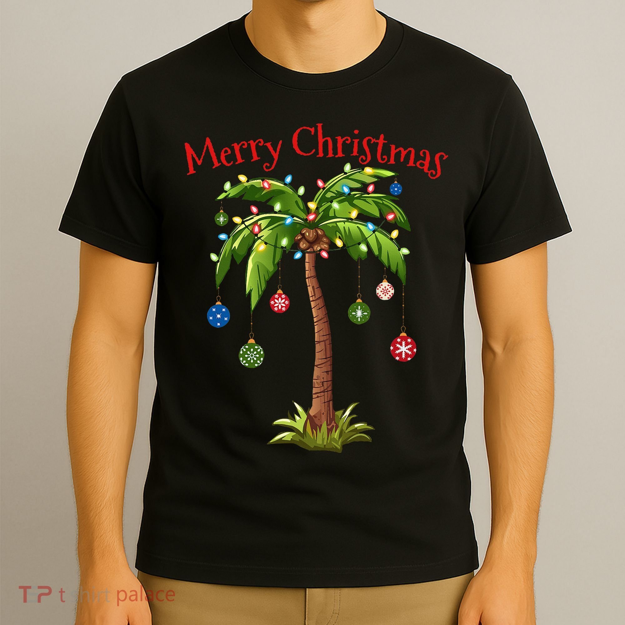 Merry Christmas Palm Tree Light Hawaiian Tropical Christmas T-Shirt