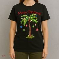 Merry Christmas Palm Tree Light Hawaiian Tropical Christmas T-Shirt thumb 4