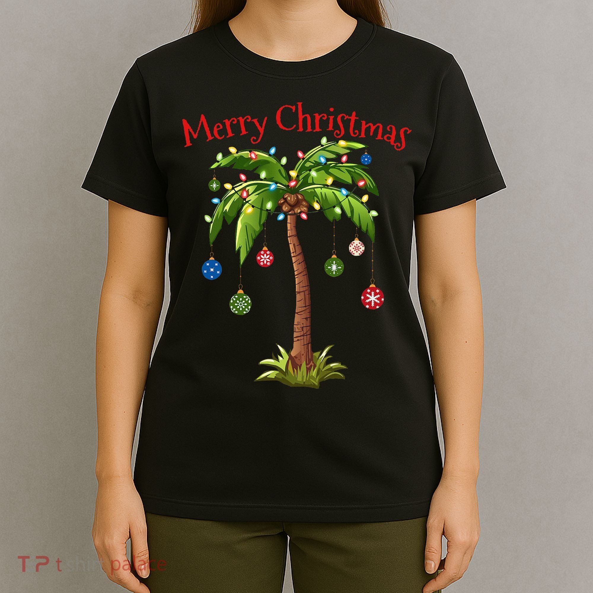 Merry Christmas Palm Tree Light Hawaiian Tropical Christmas T-Shirt