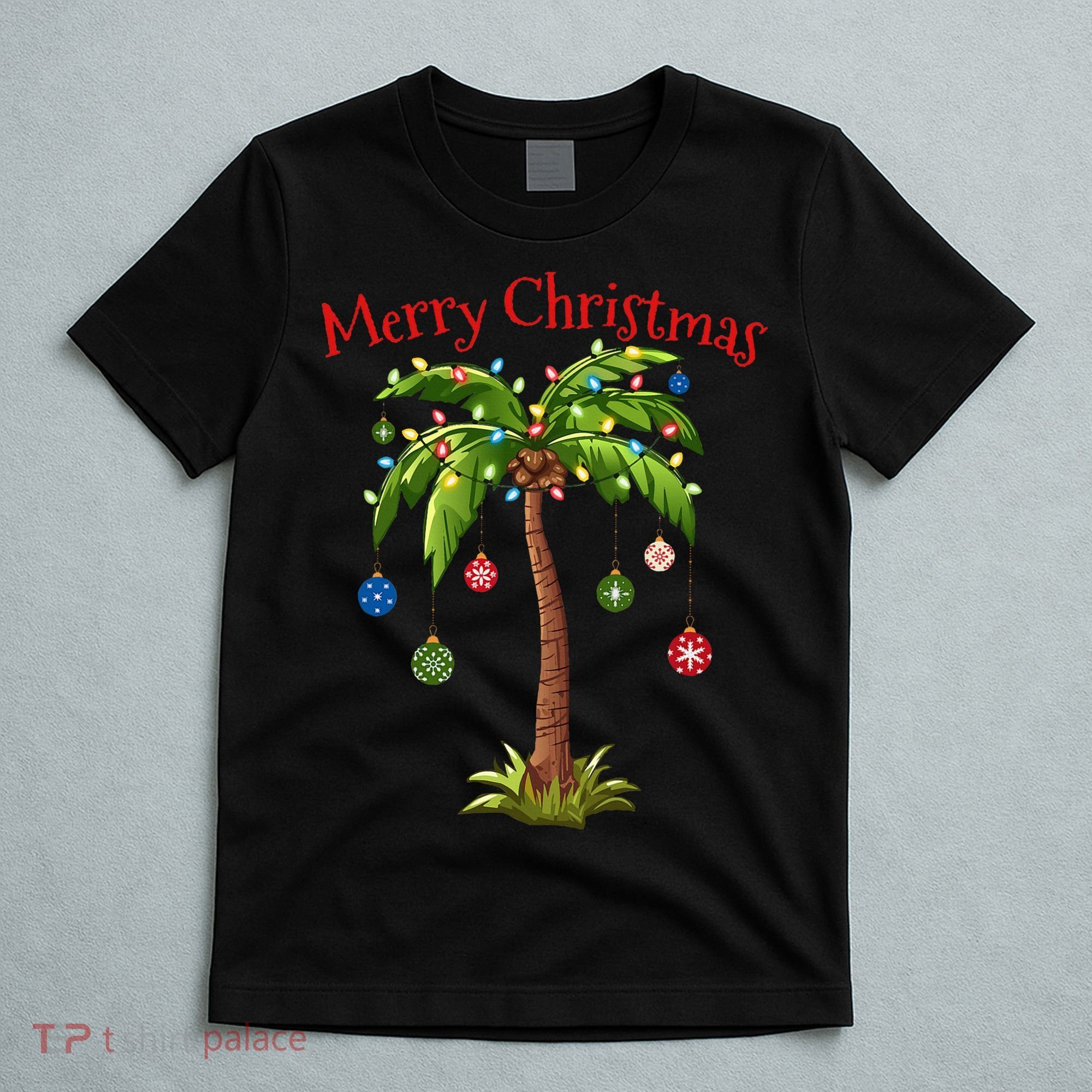 Merry Christmas Palm Tree Light Hawaiian Tropical Christmas T-Shirt