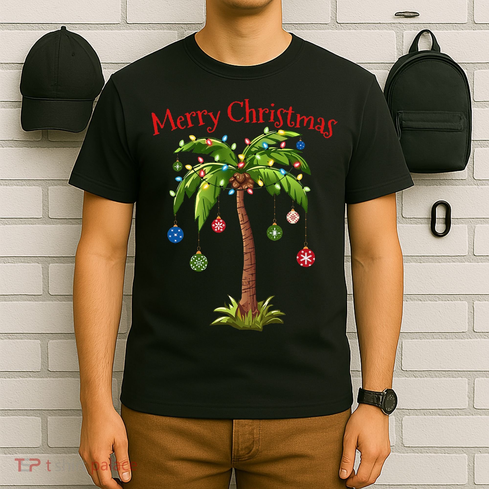 Merry Christmas Palm Tree Light Hawaiian Tropical Christmas T-Shirt