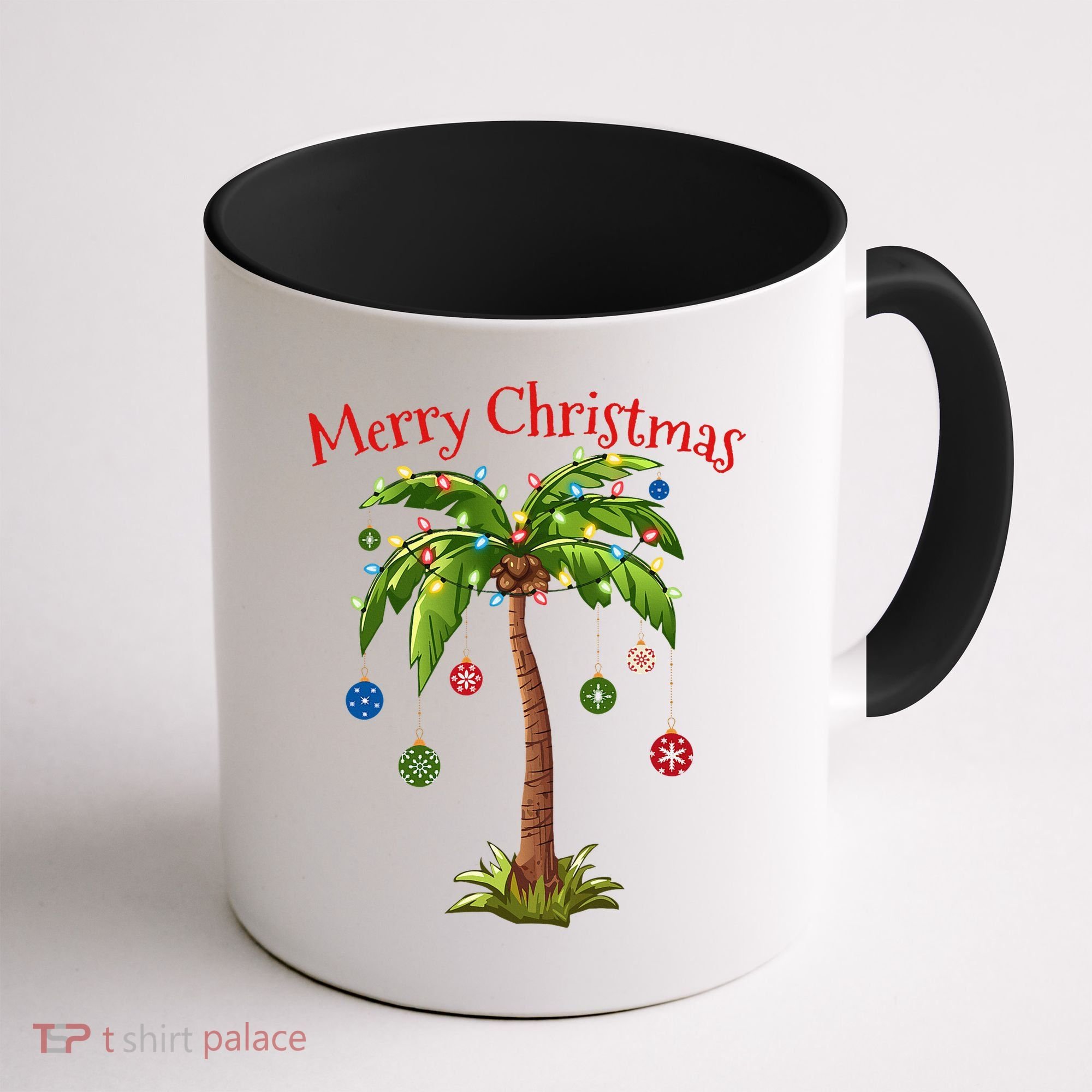 Merry Christmas Palm Tree Light Hawaiian Tropical Christmas Coffee Mug